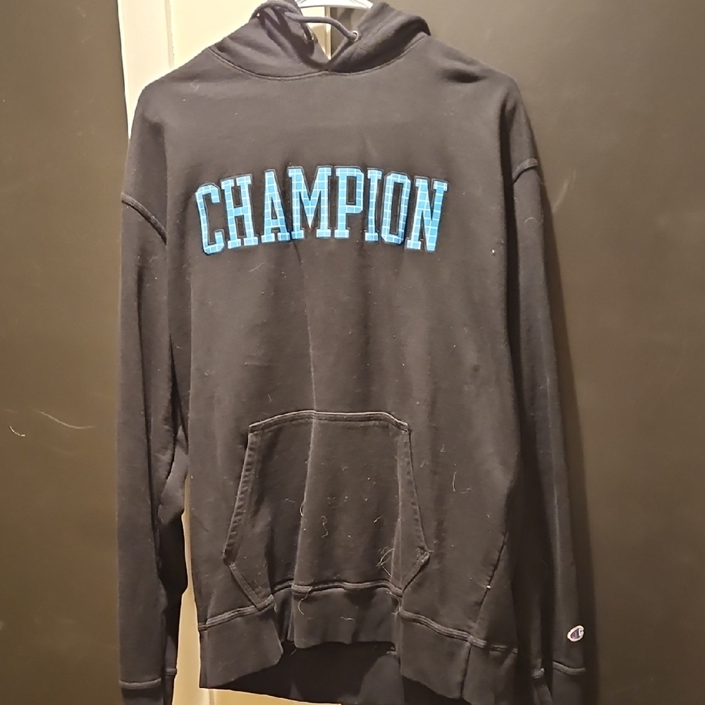 Champion Black Sweatshirt with Blue Lettering